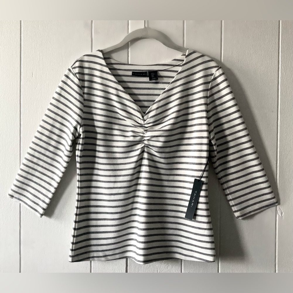 TAHARI Striped Sweetheart Top